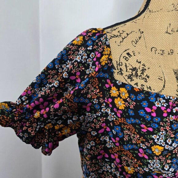 Y2K style Neon Floral Off the Shoulder Boho Babydoll Mini Dress - Picture 3 of 9